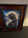 Butterfly fairy diamond painting with golden butterflies and a moon, displayed in a brown frame